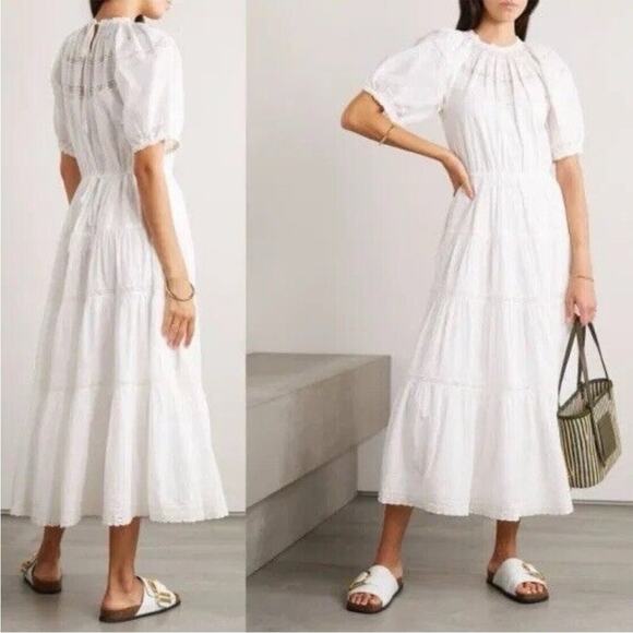 THE GREAT. White Prairie Bird Maxi Tiered Dress Eyelet Womens Size 2 / US M - Picture 3 of 10